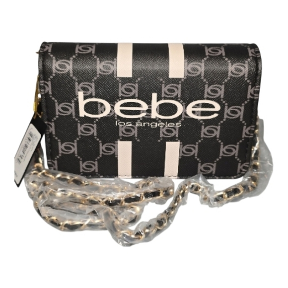 bebe Handbags - Bebe L.A. PAISLEY FLAP Black & Cream Crossbody/ Clutch,Wallet Chain Detail Strap